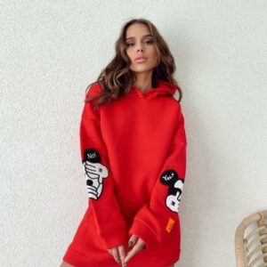 Rochie dama stil hanorac Yes or No rosu - imagine 1
