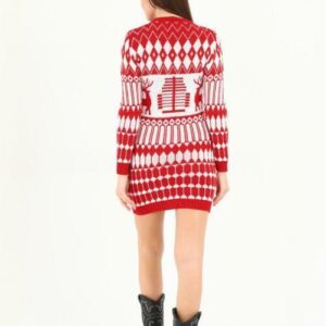 Rochie dama tricotata Christmas Deer Alb - imagine 2