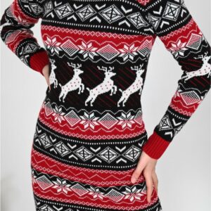 Rochie dama tricotata Christmas Five Rosu - imagine 2