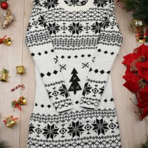 Rochie dama tricotata Christmas Four Alb si negru - imagine 2
