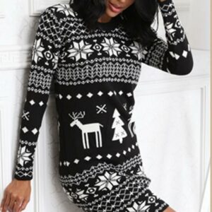 Rochie dama tricotata Christmas Four Negru - imagine 1