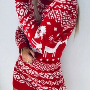 Rochie dama tricotata Christmas Four Rosu - imagine 1