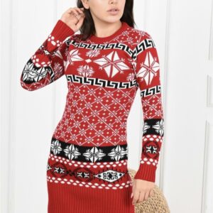 Rochie dama tricotata Christmas One Rosu - imagine 2