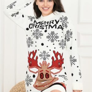 Rochie dama tricotata Christmas Seven alb - imagine 1