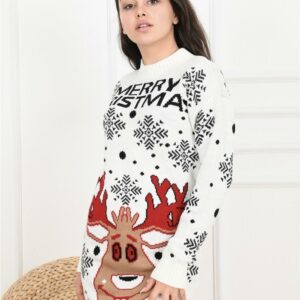 Rochie dama tricotata Christmas Seven alb - imagine 2