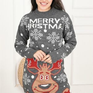 Rochie dama tricotata Christmas Seven gri - imagine 1