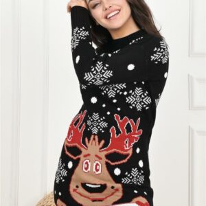 Rochie dama tricotata Christmas Seven negru - imagine 1