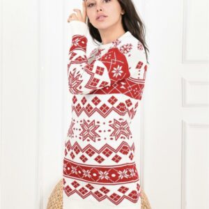 Rochie dama tricotata Christmas Six alb - imagine 1