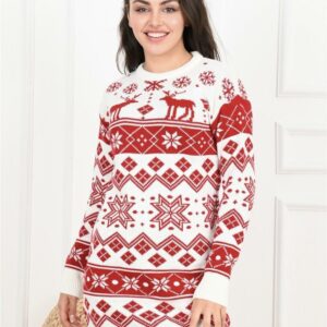 Rochie dama tricotata Christmas Six alb - imagine 2