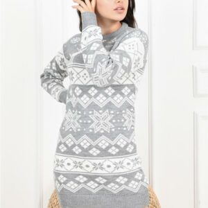 Rochie dama tricotata Christmas Six gri - imagine 1