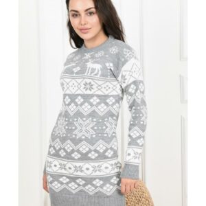 Rochie dama tricotata Christmas Six gri - imagine 2