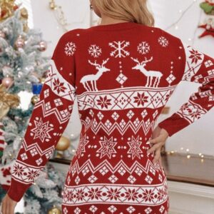 Rochie dama tricotata Christmas Six rosu - imagine 3