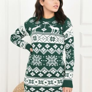 Rochie dama tricotata Christmas Six verde - imagine 1