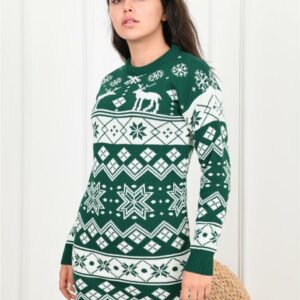 Rochie dama tricotata Christmas Six verde - imagine 2