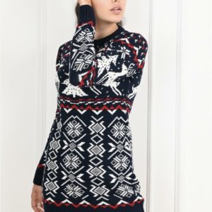Rochie dama tricotata Christmas Three Bleumarin - imagine 2