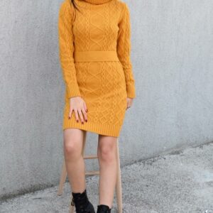 Rochie dama tricotata Misha galben mustar - imagine 2