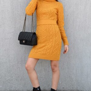 Rochie dama tricotata Misha galben mustar - imagine 3