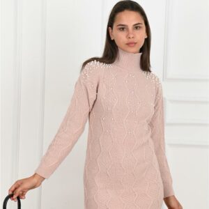 Rochie dama tricotata Pearly roz pudra - imagine 2