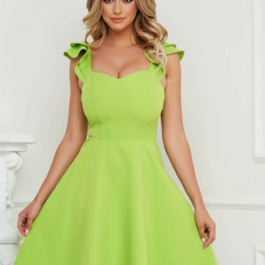Rochie din stofa subtire cu volanase Sammy verde - imagine 2