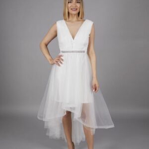 Rochie lunga din tulle Sandra alb - imagine 2