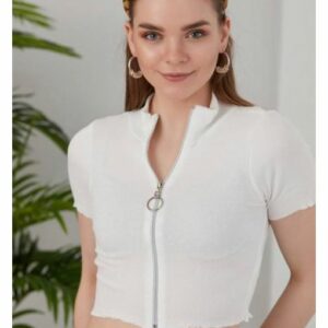 Top Scurt dama Casey Alb - imagine 1
