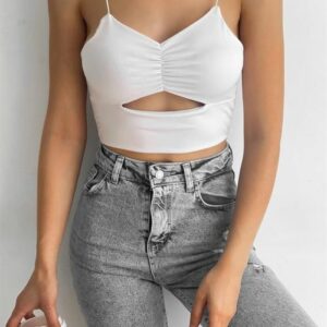 Top dama cu crapatura Askili Alb - imagine 1