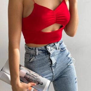 Top dama cu crapatura Askili Rosu - imagine 2