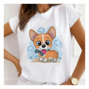 Tricou dama Alb Sky Blue Puppy - imagine 1