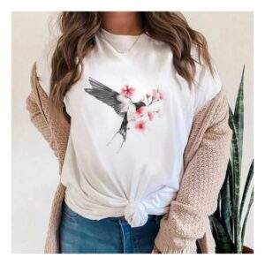 Tricou dama Alb Spring Birdie - imagine 1