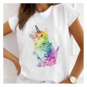 Tricou dama Alb Unicorn Cat - imagine 1