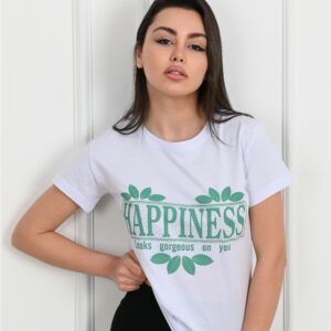 Tricou dama Happines alb - imagine 1