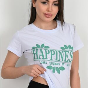 Tricou dama Happines alb - imagine 3