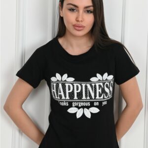 Tricou dama Happines negru - imagine 2