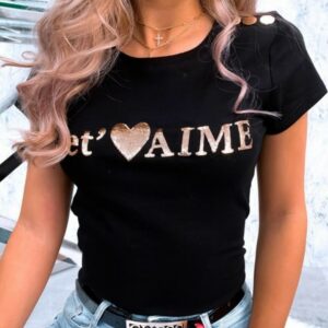Tricou dama Je T'aime Negru - imagine 1
