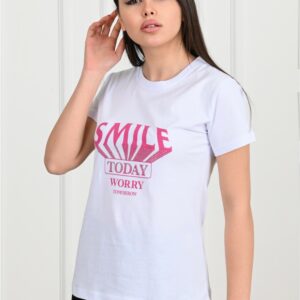 Tricou dama Smile Today Worry Tomorrow Alb - imagine 1