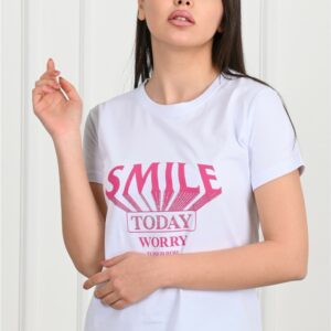 Tricou dama Smile Today Worry Tomorrow Alb - imagine 2