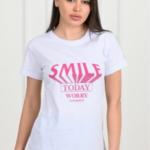 Tricou dama Smile Today Worry Tomorrow Alb - imagine 3