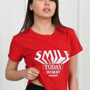 Tricou dama Smile Today Worry Tomorrow Rosu - imagine 1