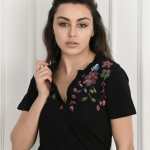 Tricou dama cu Broderie Leia Negru - imagine 1