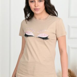 Tricou Sport dama Glittery Eyes Bej - imagine 1
