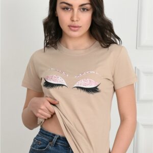 Tricou Sport dama Glittery Eyes Bej - imagine 2