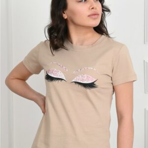Tricou Sport dama Glittery Eyes Bej - imagine 3