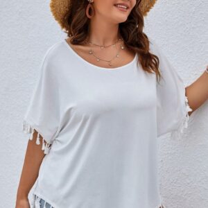 Tricou dama batal ciucuri alb - imagine 1