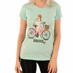 Tricou dama imprimeu Bicycle vernil - imagine 1