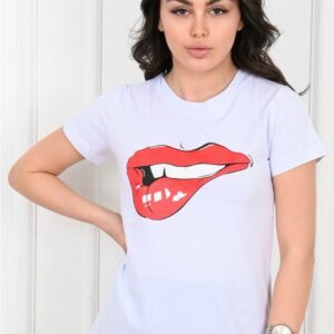 Tricou dama imprimeu BiteYourLips alb - imagine 1