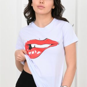 Tricou dama imprimeu BiteYourLips alb - imagine 3