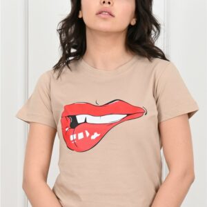 Tricou dama imprimeu BiteYourLips bej - imagine 1