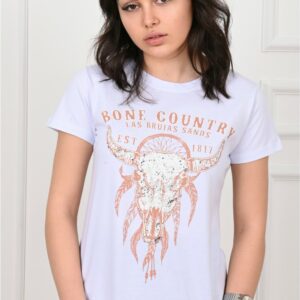 Tricou dama imprimeu BoneCountry alb - imagine 1