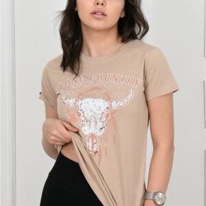 Tricou dama imprimeu BoneCountry bej - imagine 1