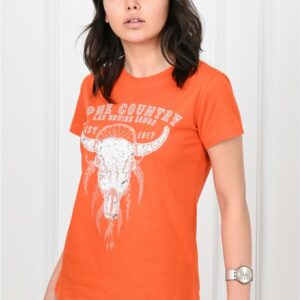 Tricou dama imprimeu BoneCountry portocaliu - imagine 2